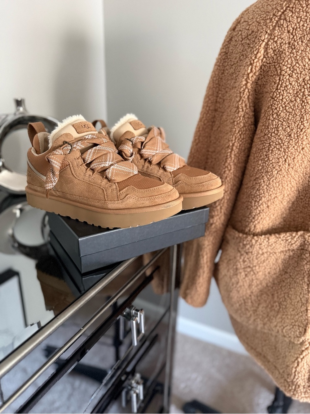 UGG Lowmel Suede Shearling-Lined Sneakers - Picture 2 of 8